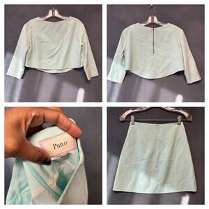 Philo Mint Green Two-Piece Crop Top & Skirt Set Minimalist Chic Work Office